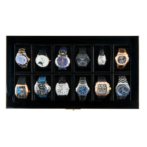 'PEARSON VALET' Watch Display Case | Premium Jewelry and Watch Box with Valet Drawer, Glass Lid, and Lock | Black Piano Finish